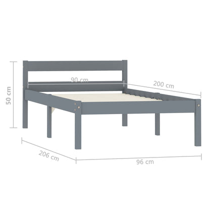 Estrutura de cama 90x200 cm madeira pinho maciço cinzento