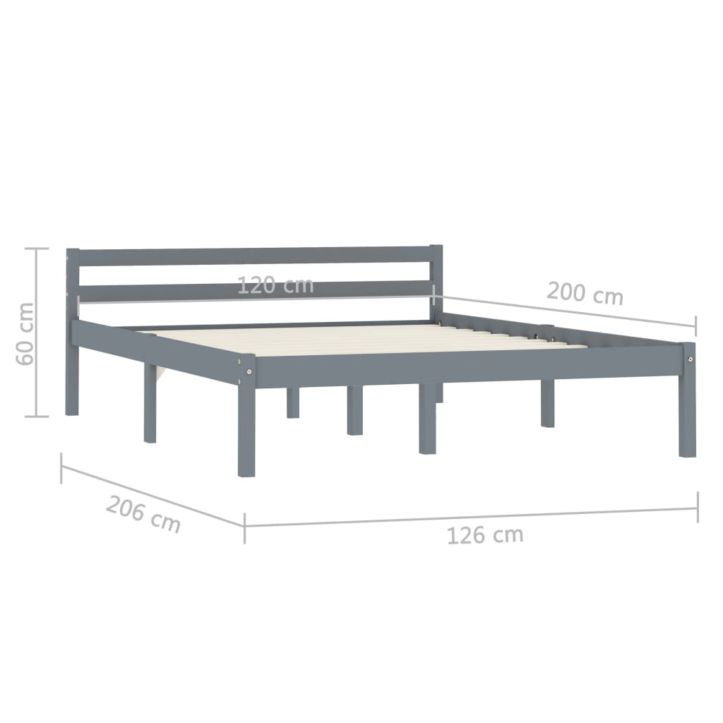 Estrutura de cama 120x200 cm madeira pinho maciço cinzento