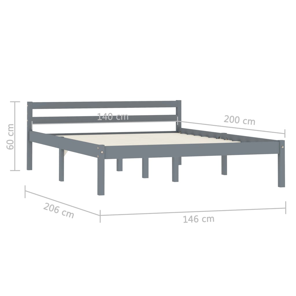 Estrutura de cama 140x200 cm madeira pinho maciço cinzento