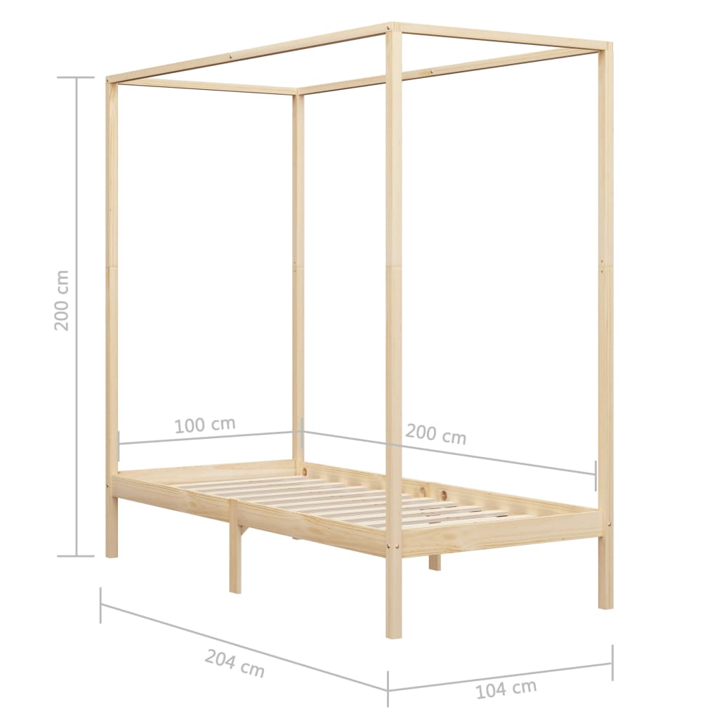 Estrutura de cama com toldo 100x200 cm pinho maciço