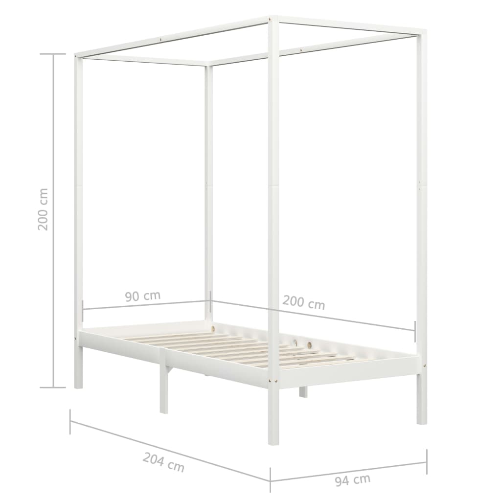 Estrutura de cama com toldo 90x200 cm pinho maciço branco