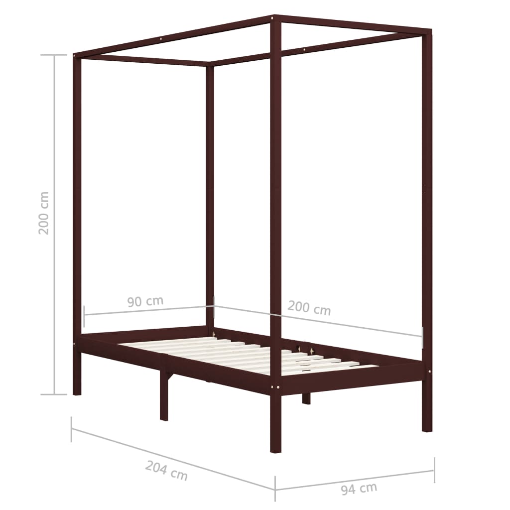 Estrutura cama com toldo 90x200 cm pinho maciço castanho-escuro