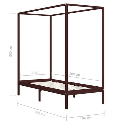 Estrutura cama com toldo 90x200 cm pinho maciço castanho-escuro