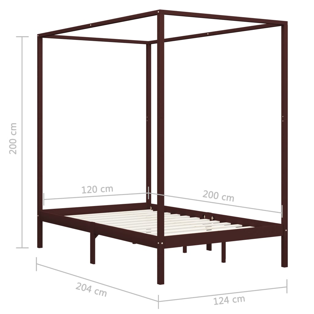 Estrutura cama com toldo 120x200cm pinho maciço castanho-escuro