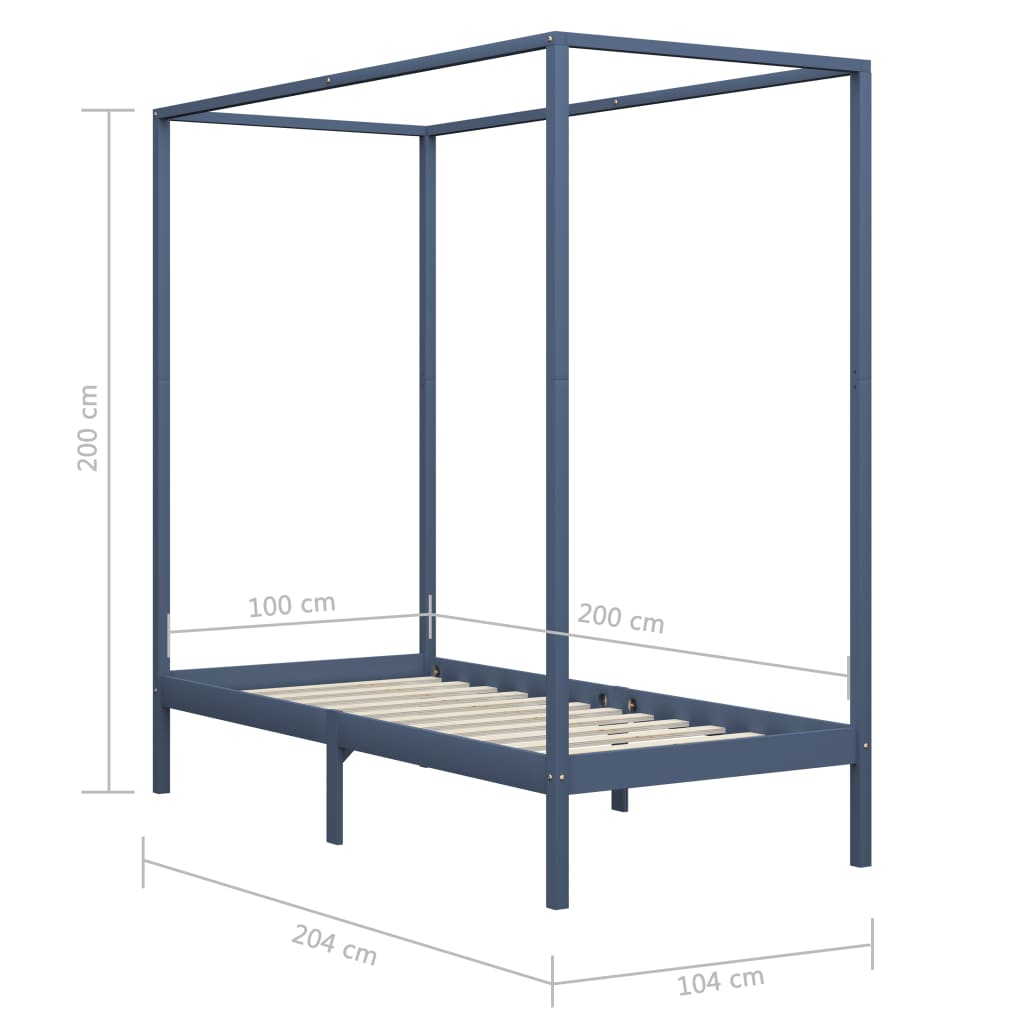 Estrutura de cama com toldo 100x200 cm pinho maciço cinzento