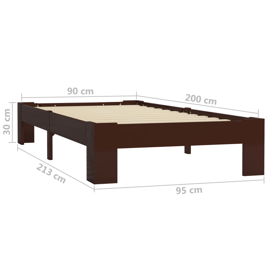 Estrutura de cama 90x200 cm pinho maciço castanho-escuro