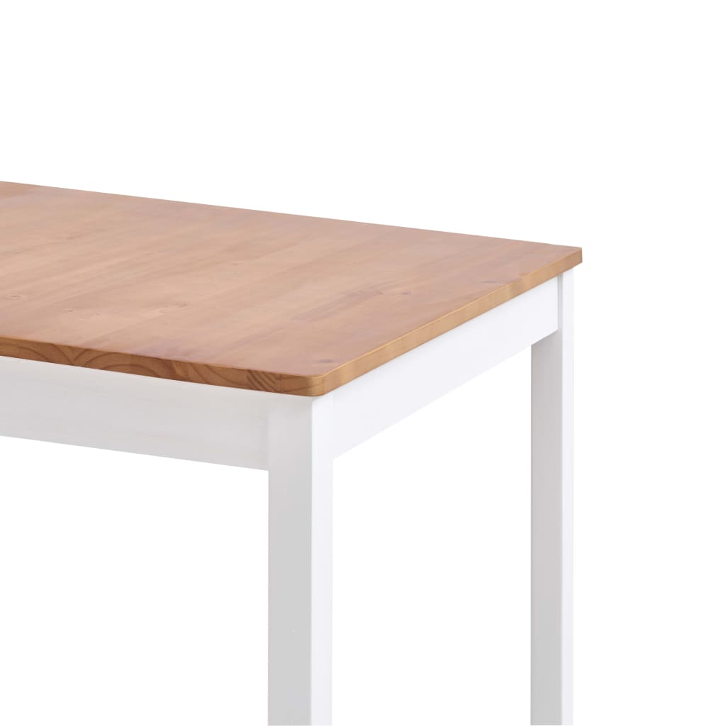 Mesa de jantar 140x70x73 cm madeira de pinho branco e castanho