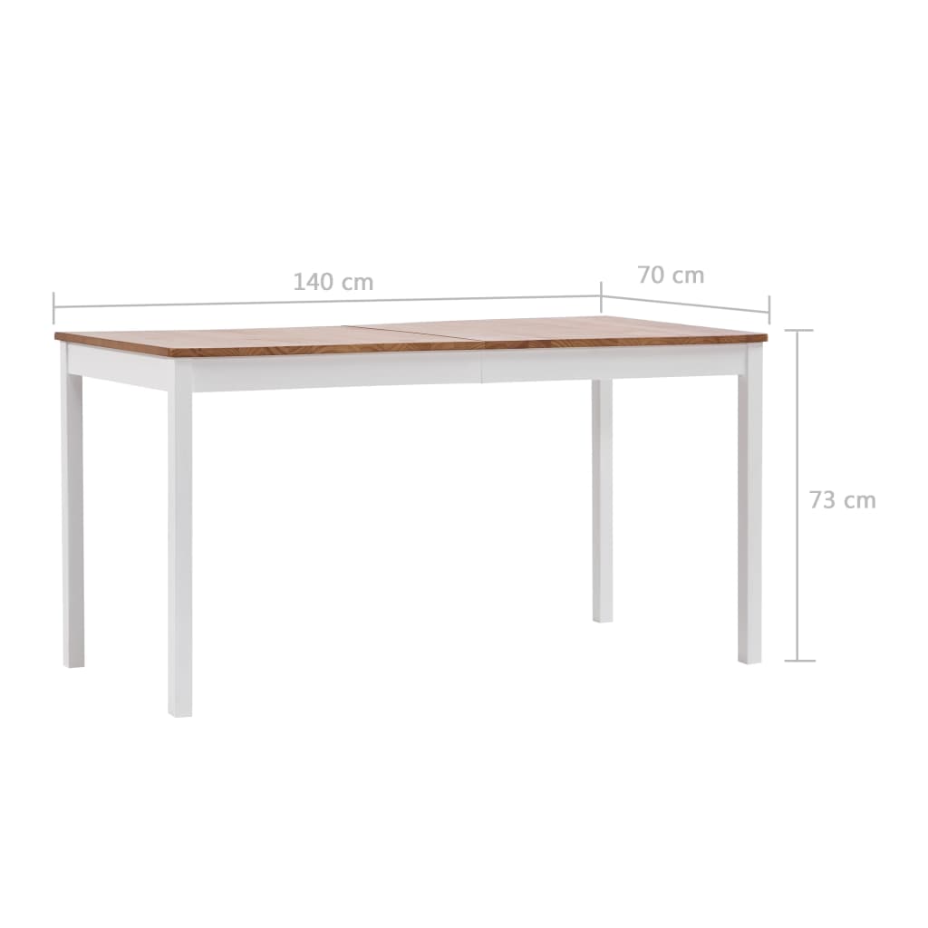 Mesa de jantar 140x70x73 cm madeira de pinho branco e castanho