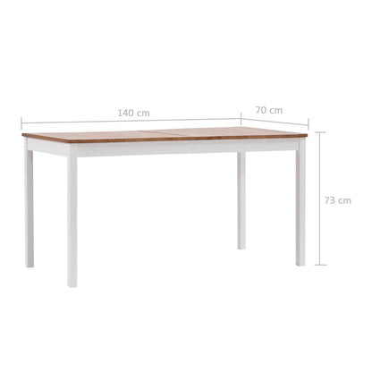 Mesa de jantar 140x70x73 cm madeira de pinho branco e castanho