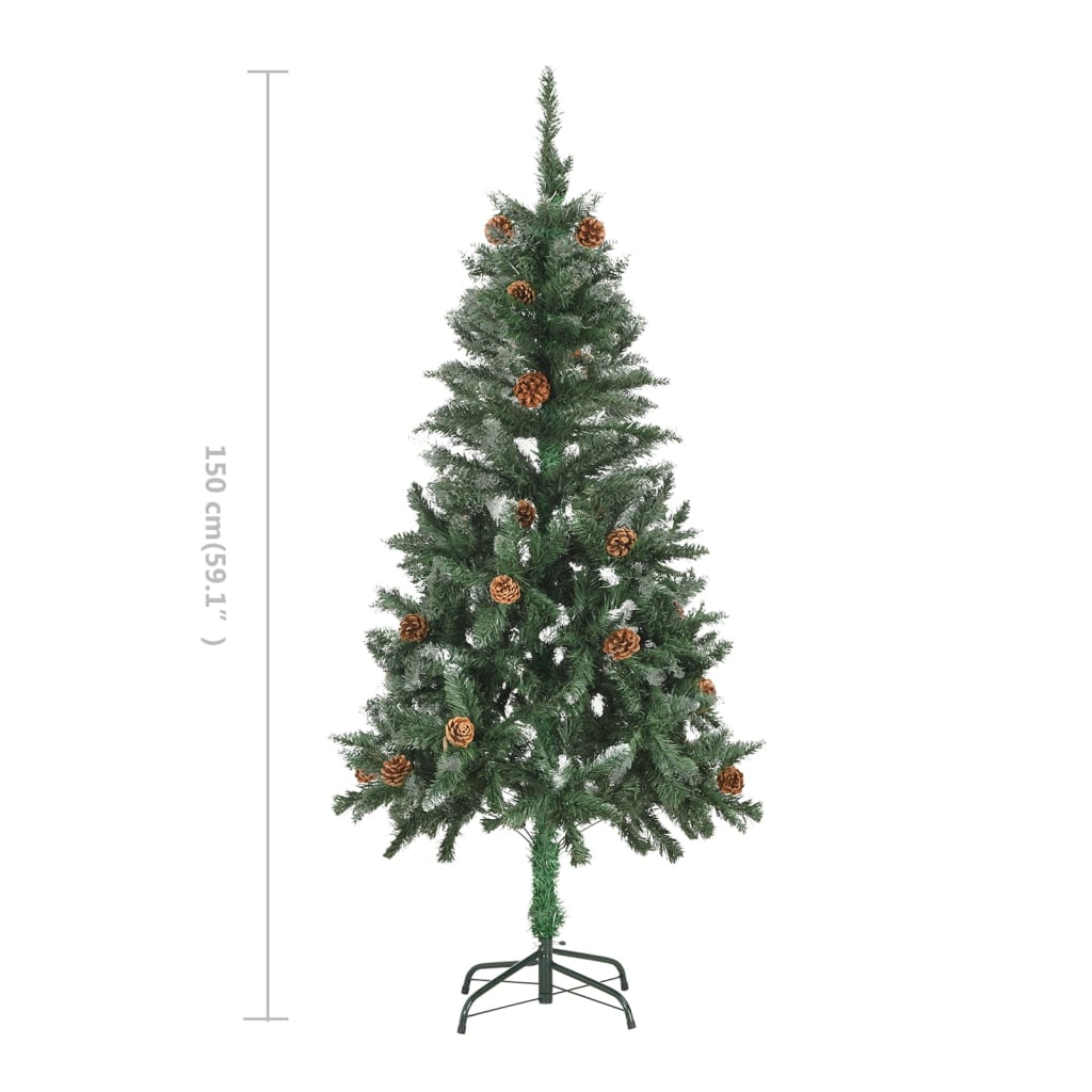 Árvore de Natal artificial com pinhas e brilho branco 150 cm