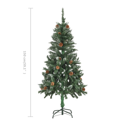 Árvore de Natal artificial com pinhas e brilho branco 150 cm