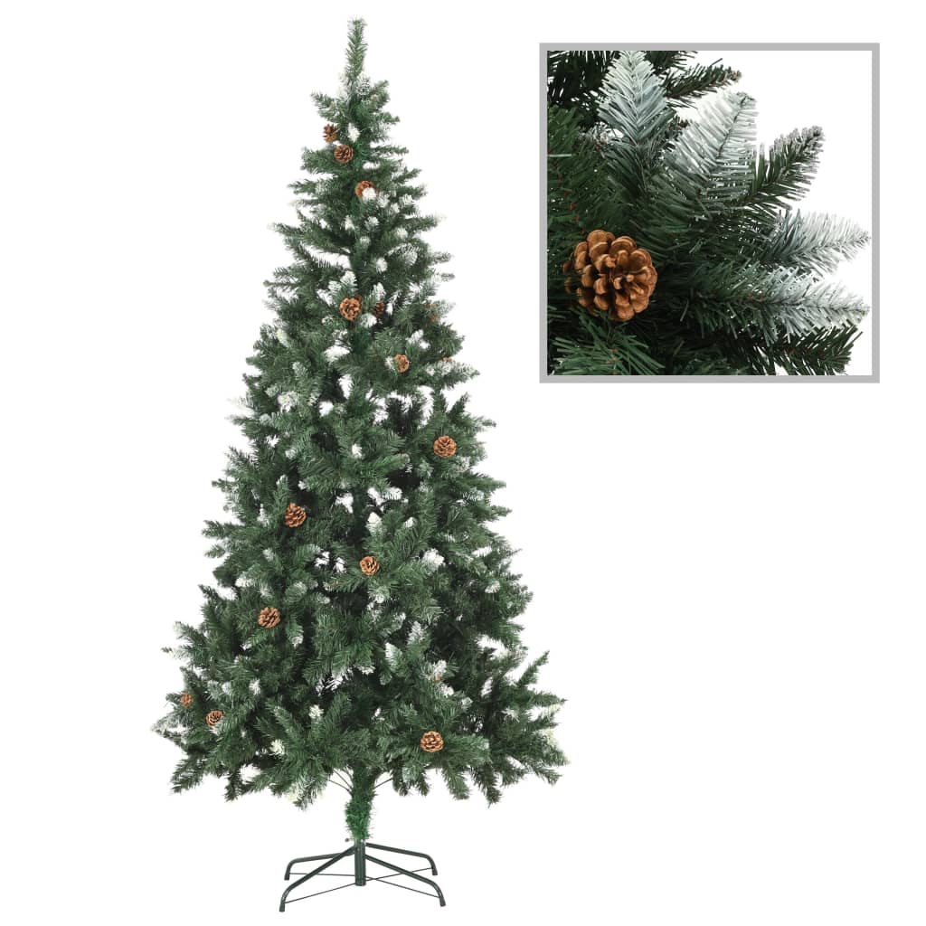 Árvore de Natal artificial com pinhas e brilho branco 210 cm