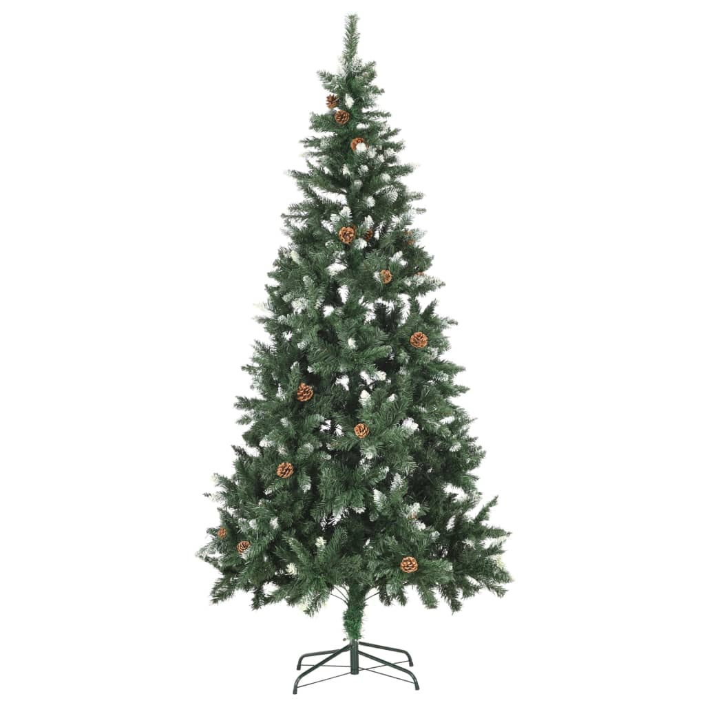 Árvore de Natal artificial com pinhas e brilho branco 210 cm