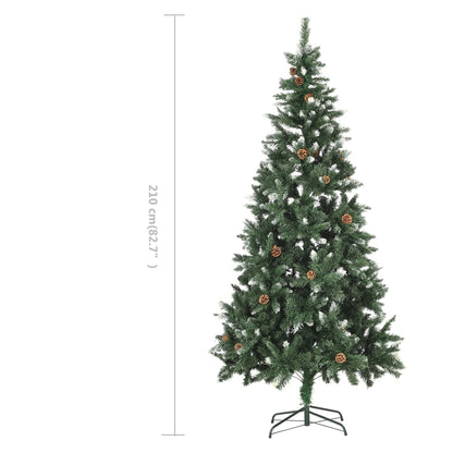 Árvore de Natal artificial com pinhas e brilho branco 210 cm