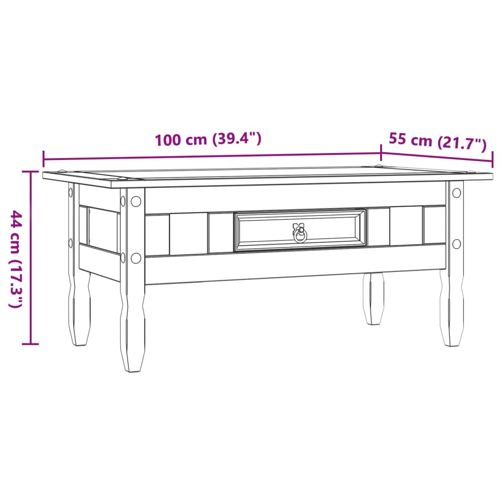 Mesa de centro Corona pinho mexicano 100x60x45cm cinzento