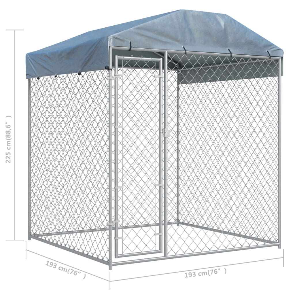 Canil de exterior com toldo 193x193x225 cm