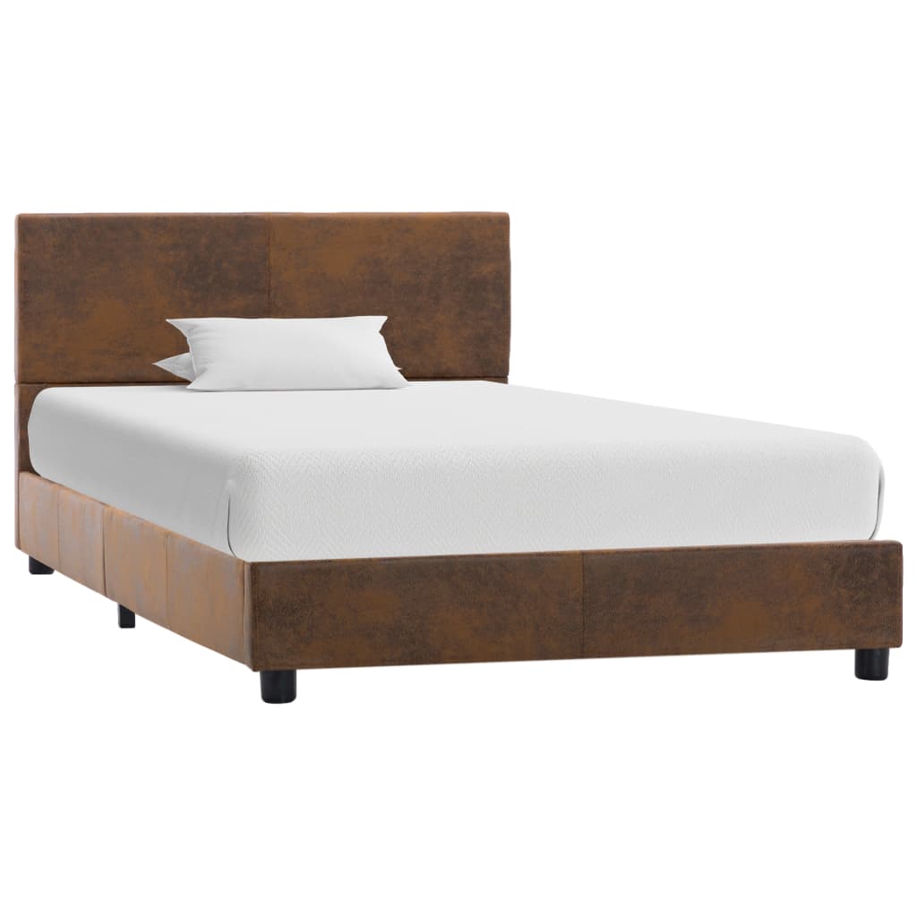 Estrutura de cama 100x200 cm camurça artificial castanho