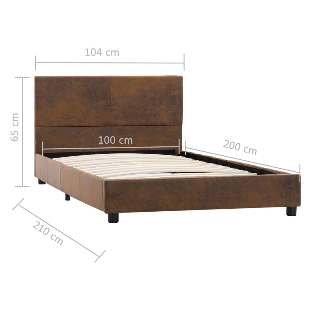 Estrutura de cama 100x200 cm camurça artificial castanho