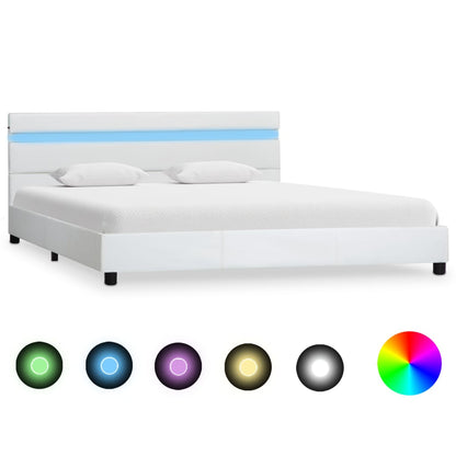 Estrutura de cama c/ LED 120x200 cm couro artificial branco