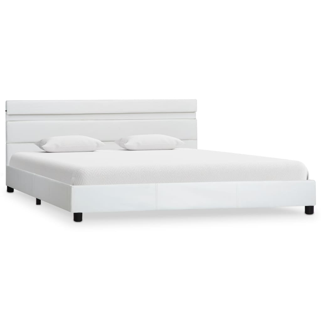 Estrutura de cama c/ LED 120x200 cm couro artificial branco