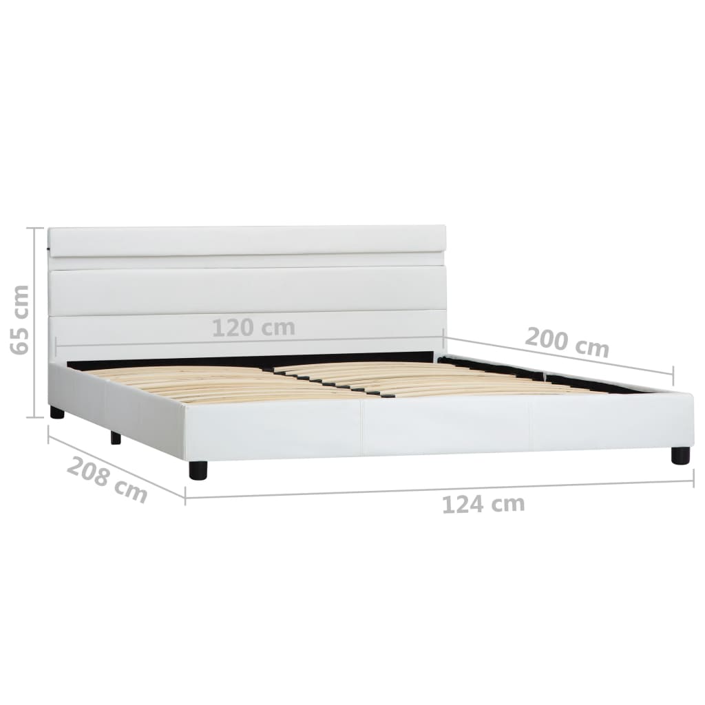 Estrutura de cama c/ LED 120x200 cm couro artificial branco