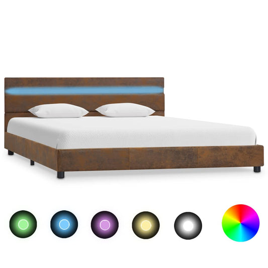 Estrutura de cama com LED em tecido 140x200 cm castanho