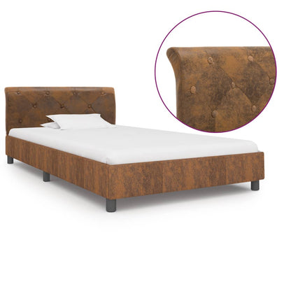 Estrutura de cama 100x200 cm camurça artificial castanho