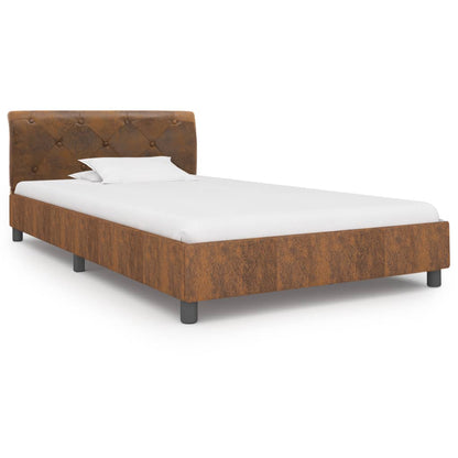 Estrutura de cama 100x200 cm camurça artificial castanho