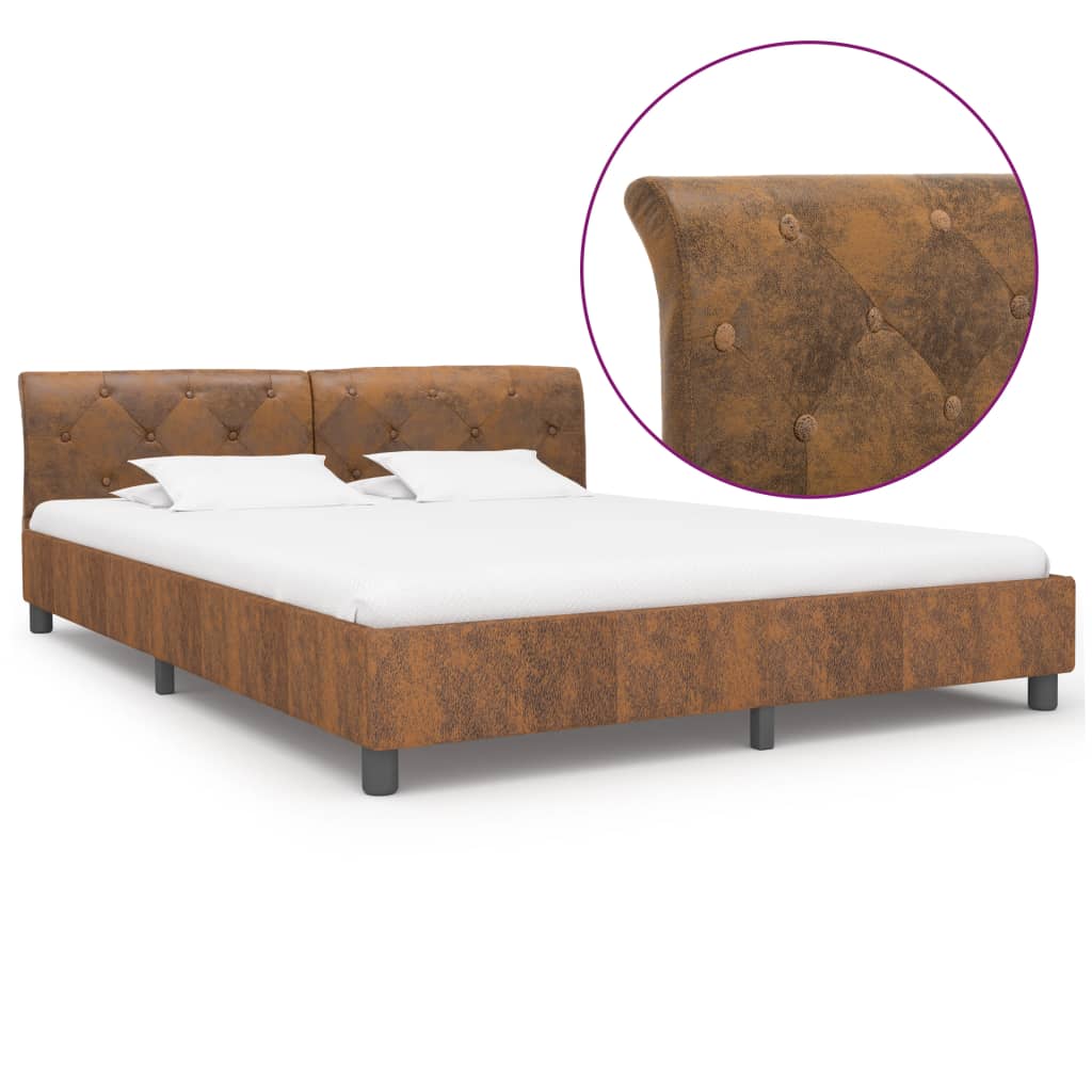 Estrutura de cama 160x200 cm camurça artificial castanho