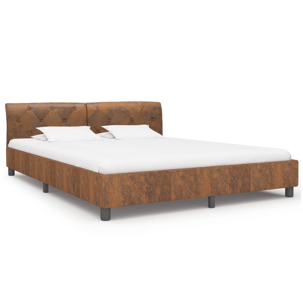 Estrutura de cama 160x200 cm camurça artificial castanho