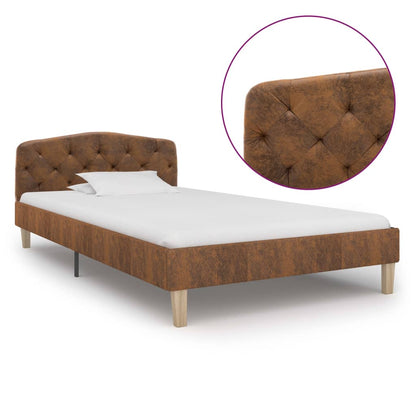 Estrutura de cama 90x200 cm camurça artificial castanho