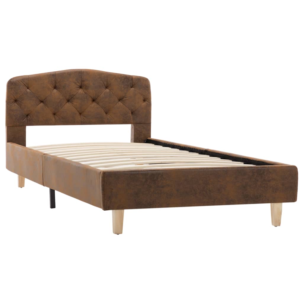 Estrutura de cama 90x200 cm camurça artificial castanho