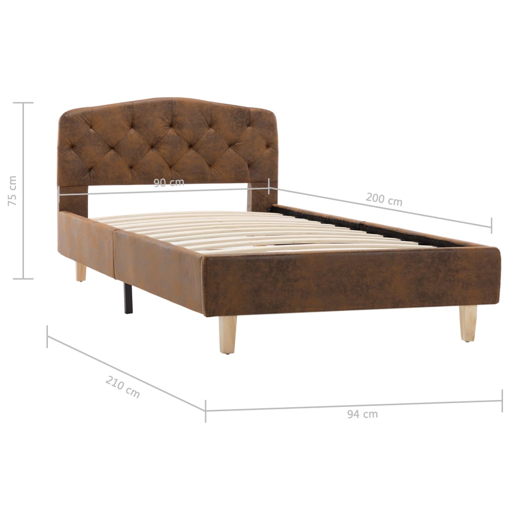 Estrutura de cama 90x200 cm camurça artificial castanho