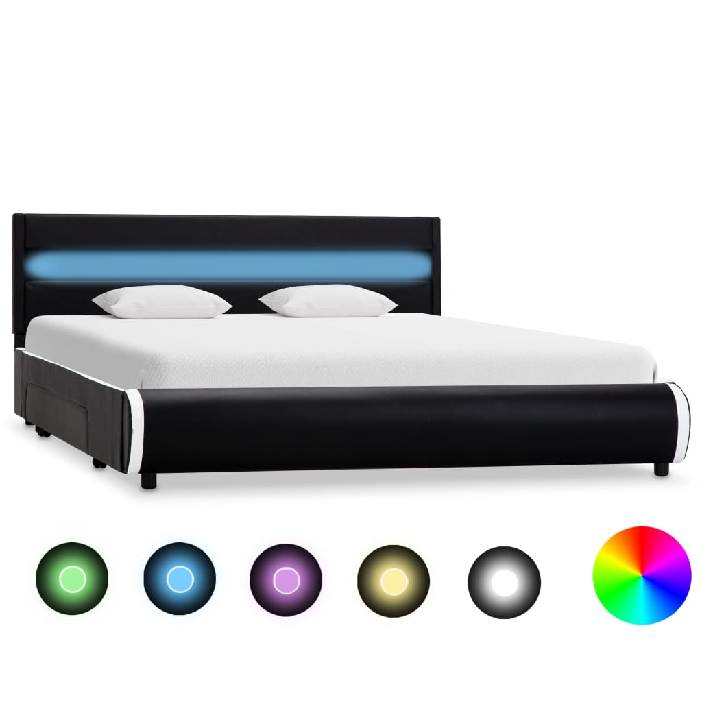 Estrutura de cama com LED 140x200 cm couro artificial preto