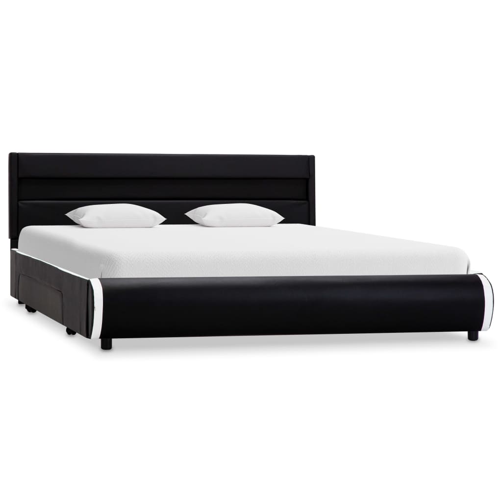 Estrutura de cama com LED 140x200 cm couro artificial preto