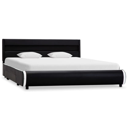 Estrutura de cama com LED 140x200 cm couro artificial preto