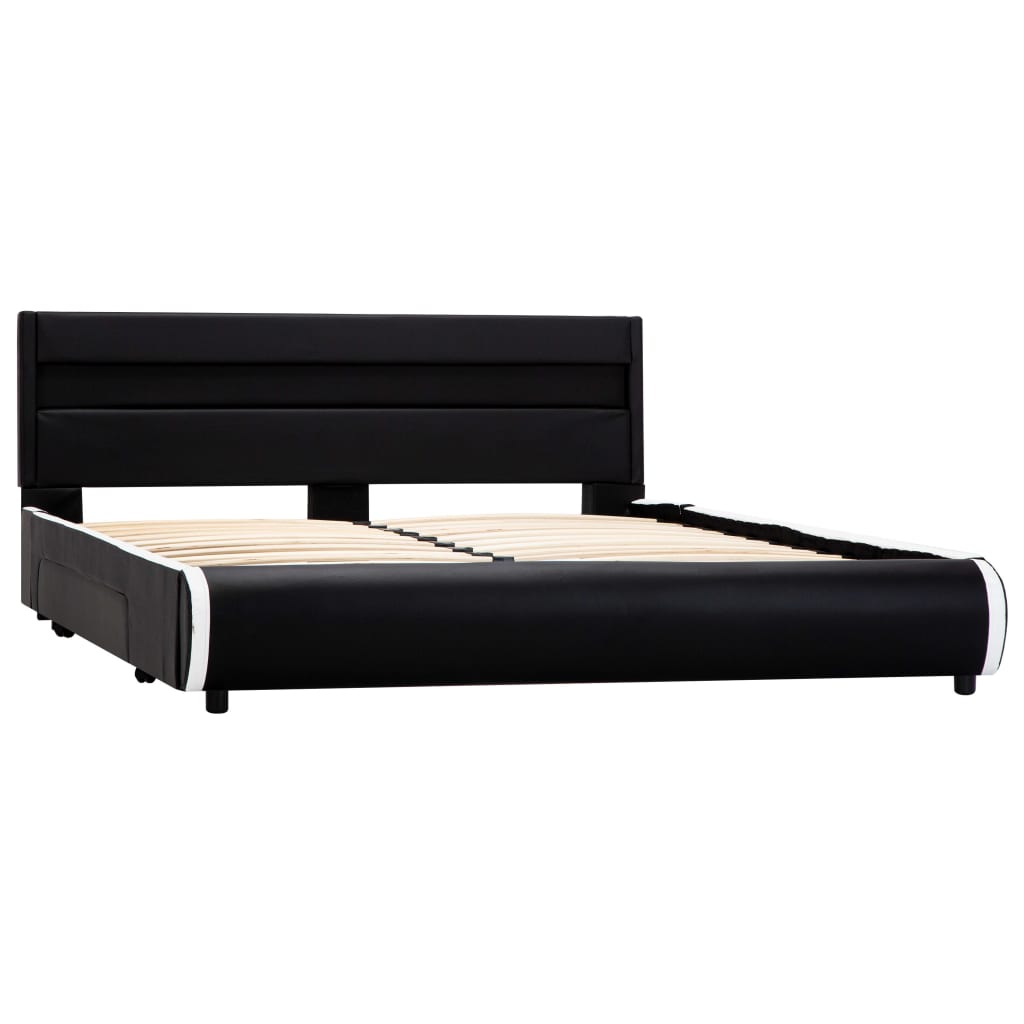 Estrutura de cama com LED 140x200 cm couro artificial preto