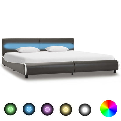 Estrutura de cama c/ LED couro artificial 180x200 cm antracite