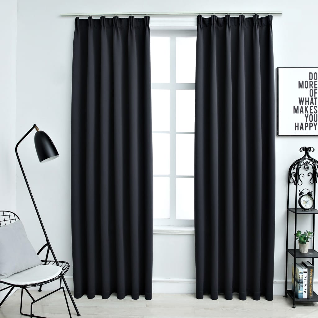 Cortinas blackout com ganchos 2 pcs 140x245 cm preto