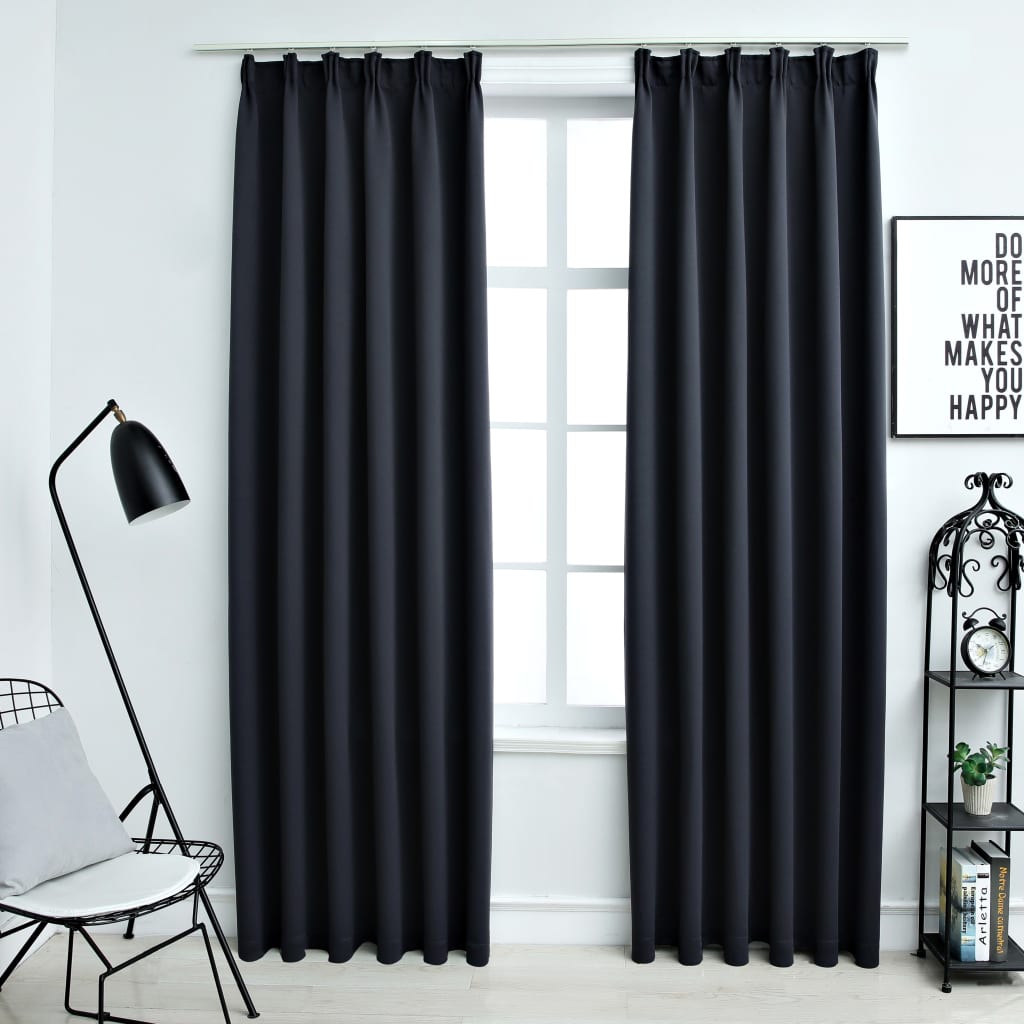 Cortinas blackout com ganchos 2 pcs 140x175 cm antracite