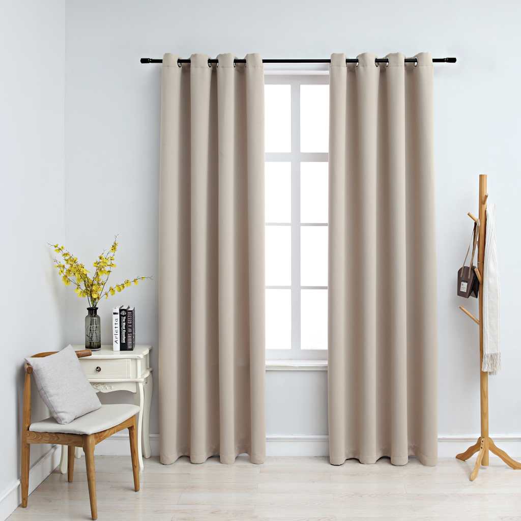 Cortinas blackout com argolas em metal 2 pcs 140x225 cm bege