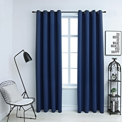 Cortinas blackout com argolas em metal 2 pcs 140x225 cm azul