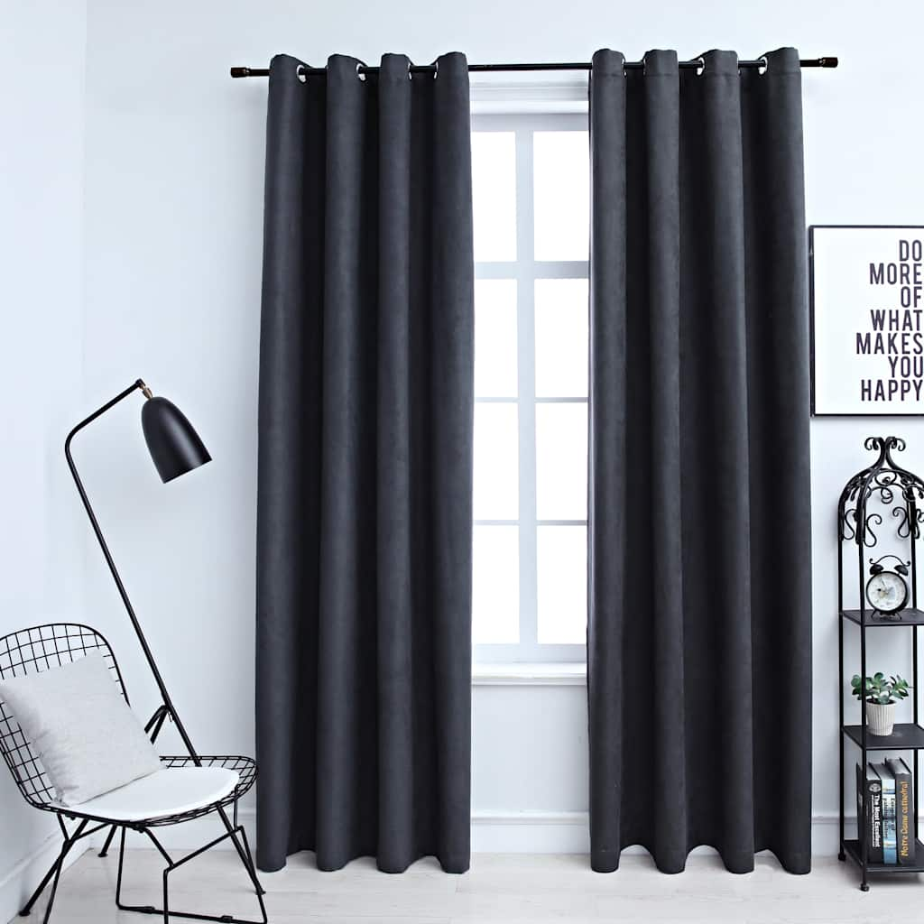 Cortinas blackout c/ argolas em metal 2 pcs 140x175cm antracite