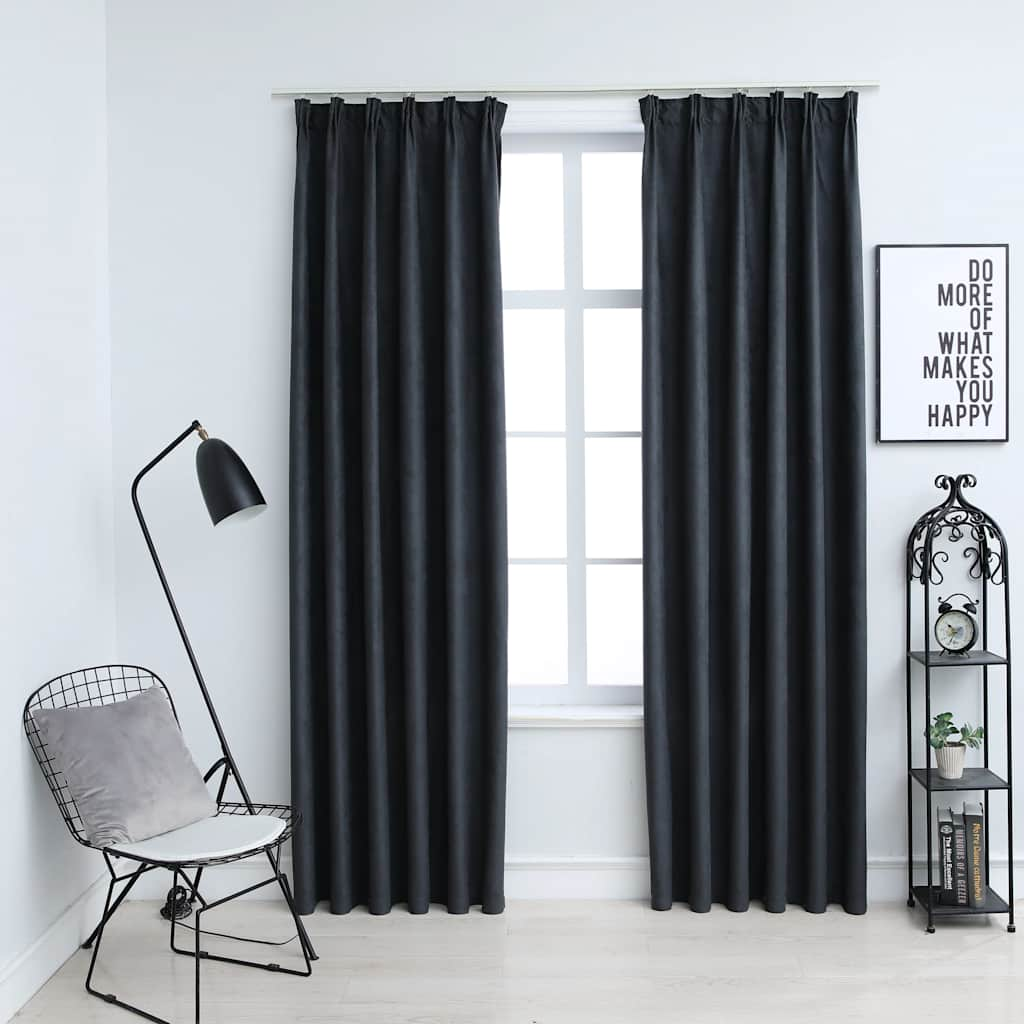 Cortinas blackout com ganchos 2 pcs 140x245 cm antracite