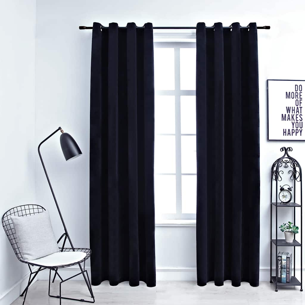 Cortinas blackout com argolas 2 pcs 140x175 cm veludo preto