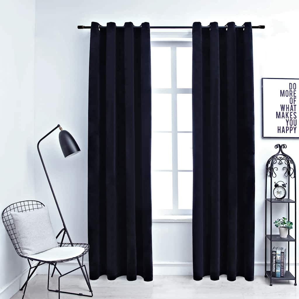 Cortinas blackout com argolas 2 pcs 140x225 cm veludo preto