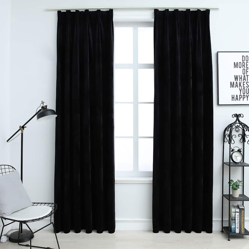 Cortinas blackout com ganchos 2 pcs 140x245 cm veludo preto