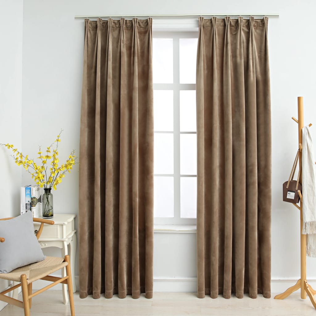 Cortinas blackout com ganchos 2 pcs 140x175 cm veludo bege