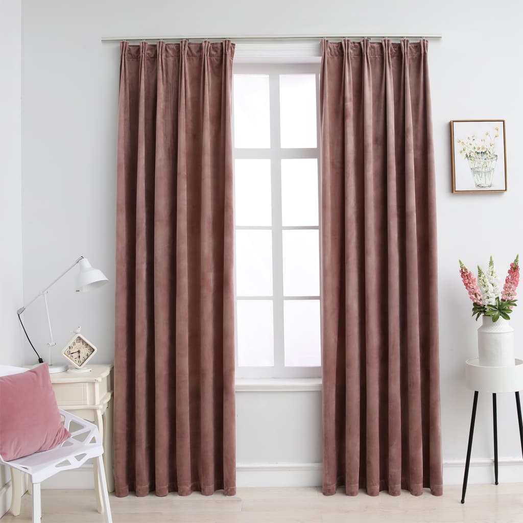 Cortinas blackout c/ ganchos 2 pcs 140x175cm veludo rosa antigo