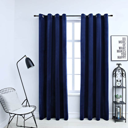 Cortinas blackout c/ argolas 2 pcs 140x175cm veludo azul escuro